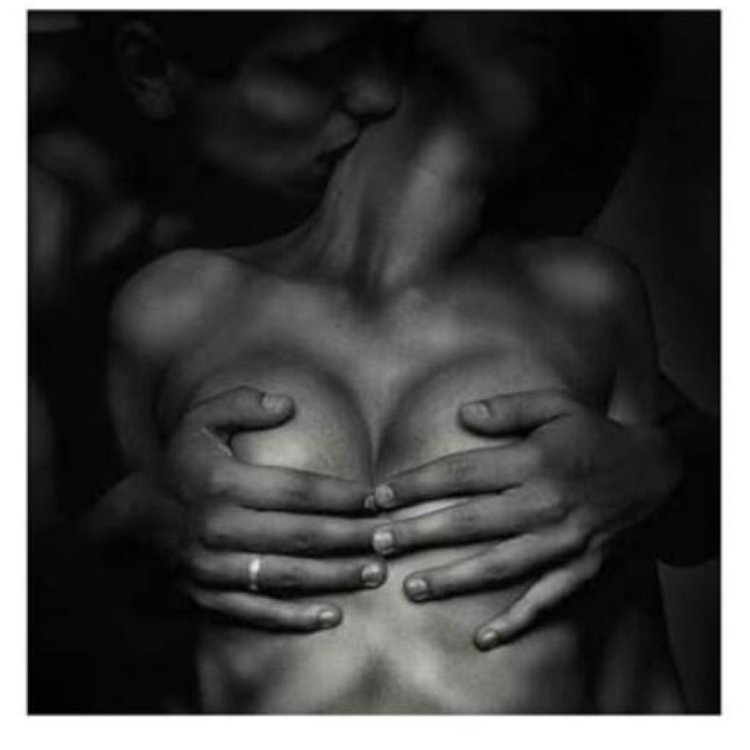 Male hand on a female chest