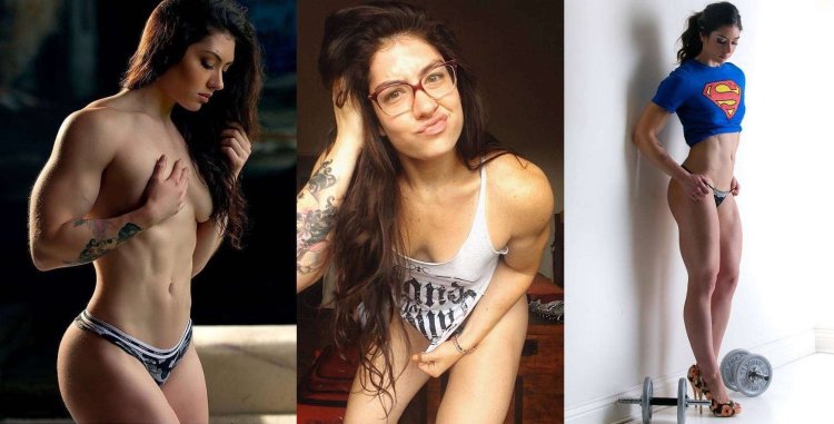 Woman with very steep muscles without clothes and without panties