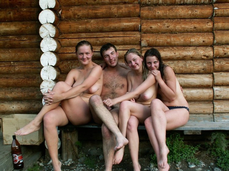 Naked girls in a village bath
