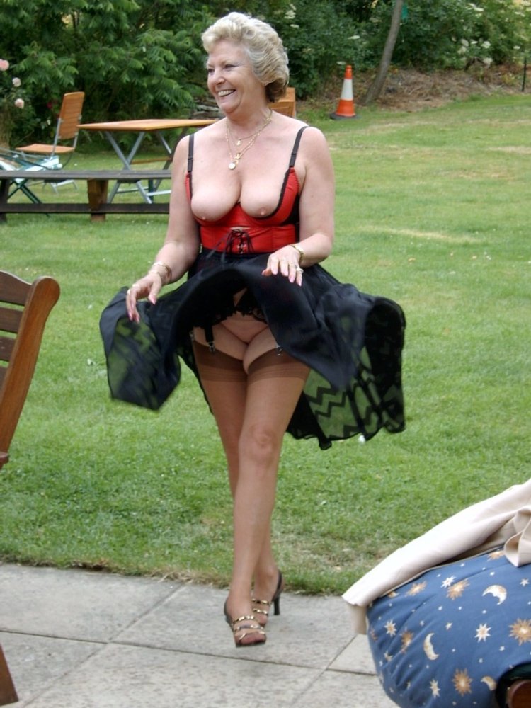 Grandma sits without panties