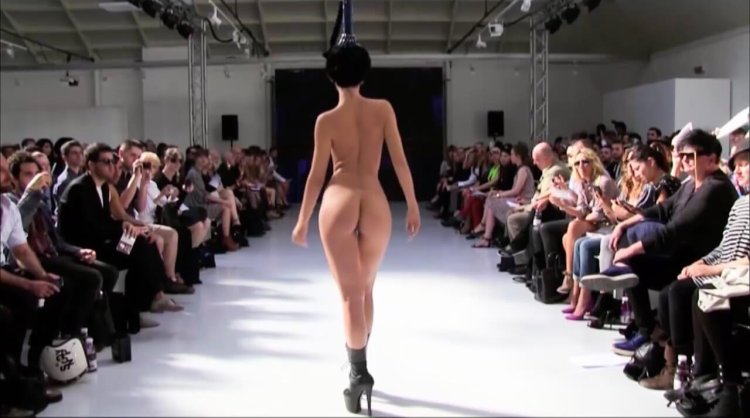 Naked fashion models on the catwalk