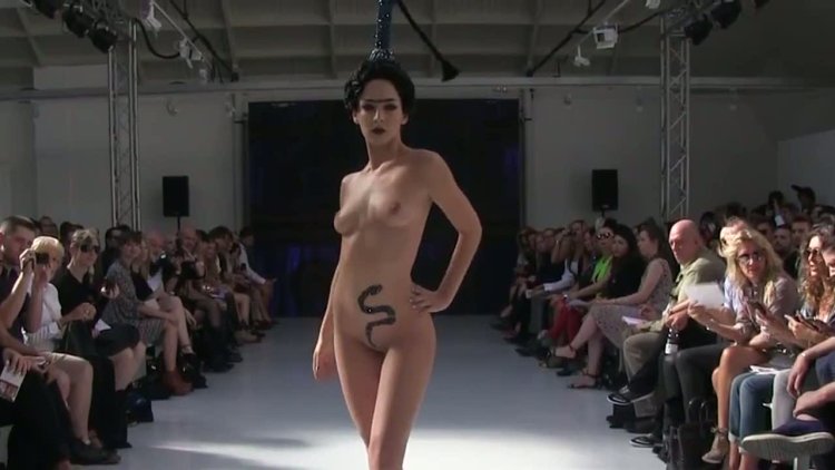 Naked fashion models on the catwalk