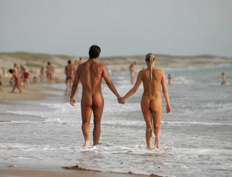 Men on a nudist beach