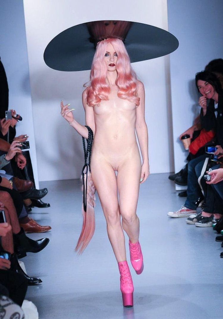 Naked fashion model on the catwalk