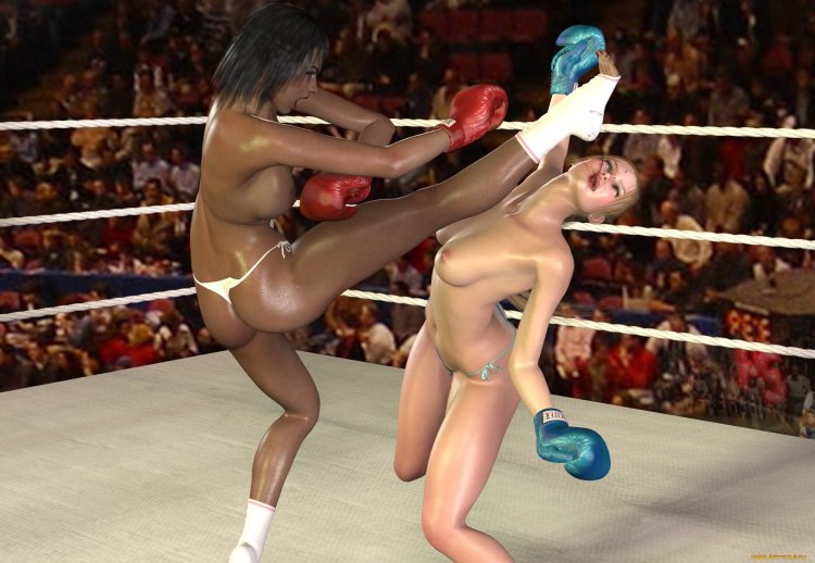 Naked women in boxing gloves