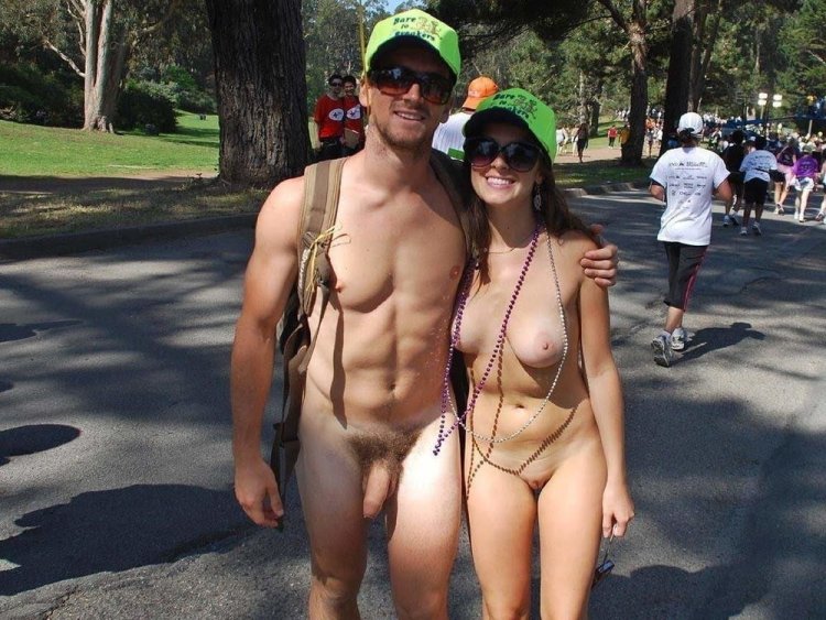 Naked young couples on the beach