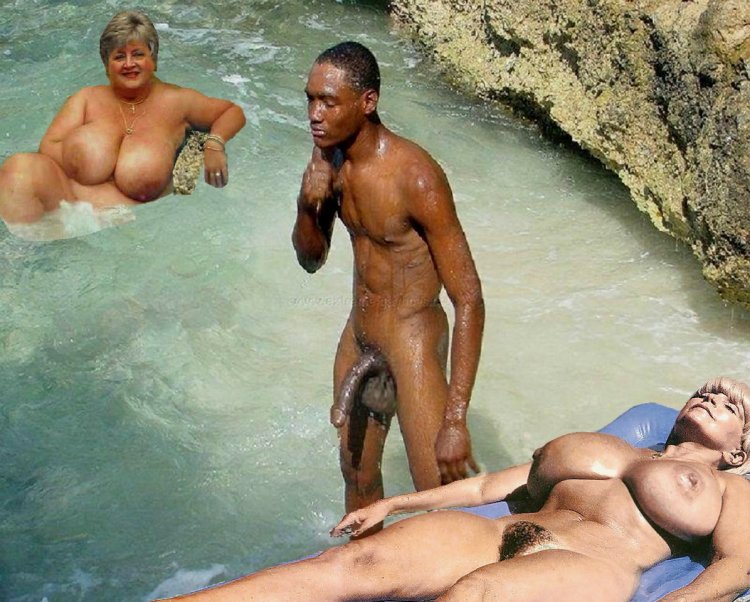 Negro with a huge member on the beach