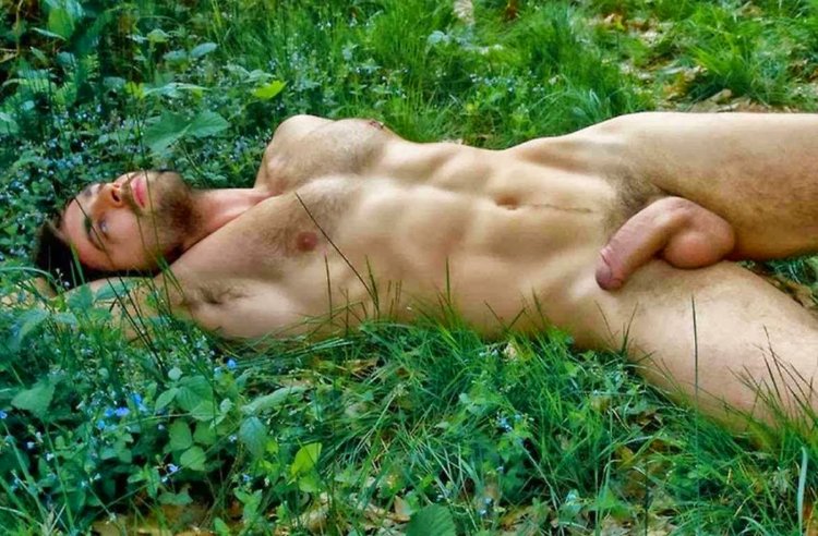 Men naked in nature