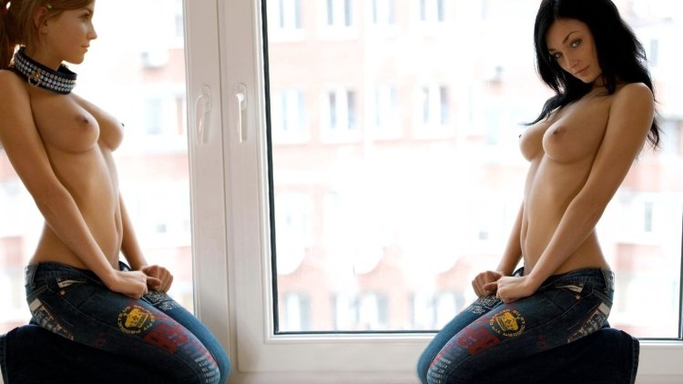 Girl in jeans topless