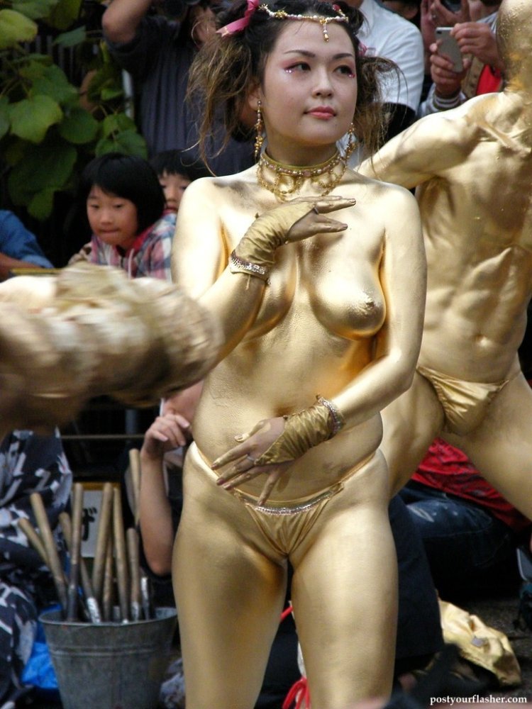 Mature naked Asian women in public