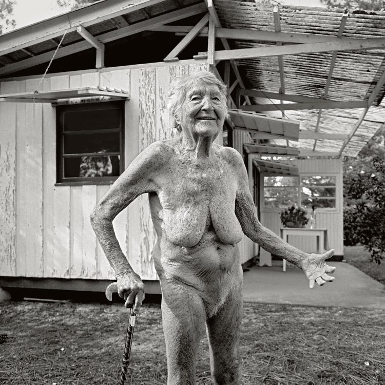Naked elderly couples in nature