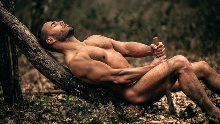 Men naked in nature