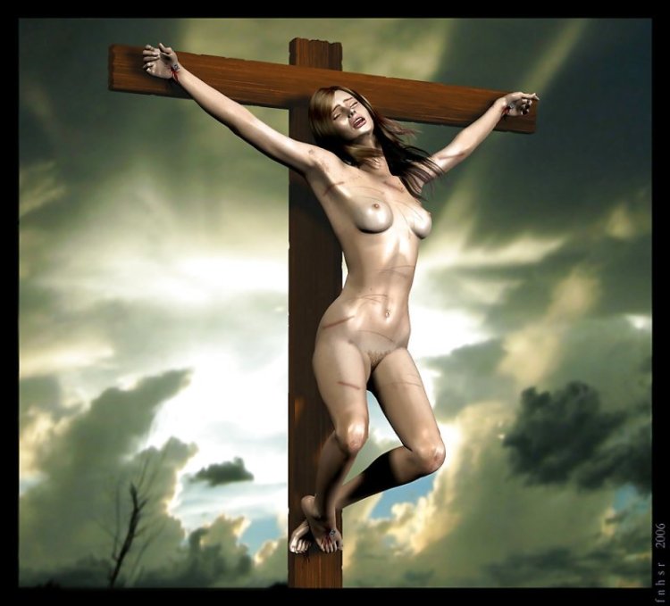 Naga woman crucified on the cross