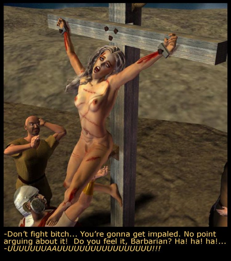 Naked girls on a crucifix cross