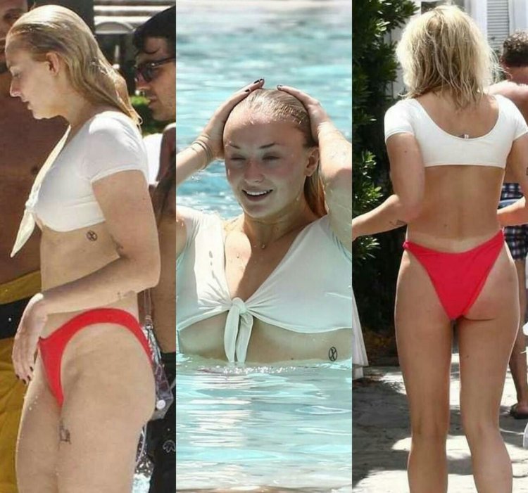 Sophie Turner in a swimsuit and Joe