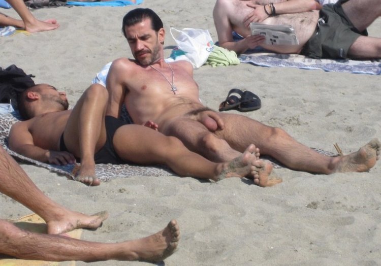 Guys on a nudist beach