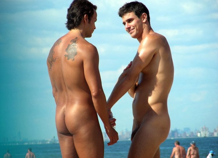 A lot of naked guys on the beach