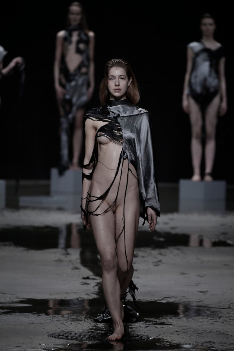 Without a bra on the catwalk