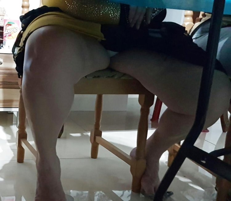 Man Nude Legs Wide Office Table Sitting Under