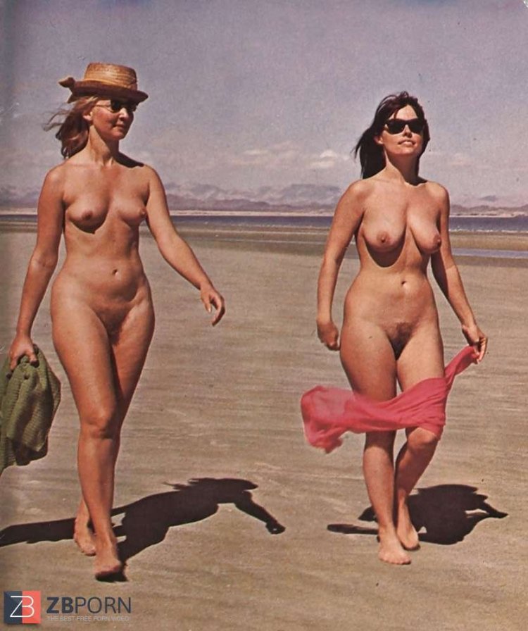 Naked women on the beach retro