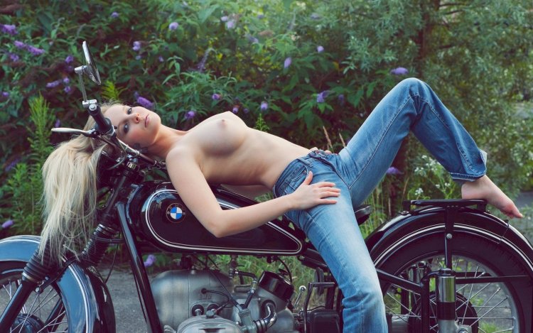 Biker motorcycle and naked girls