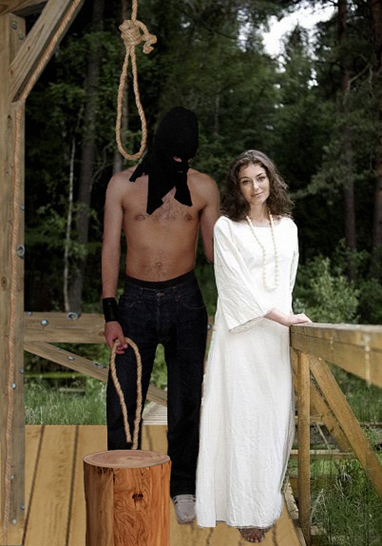 Hanged women in dresses