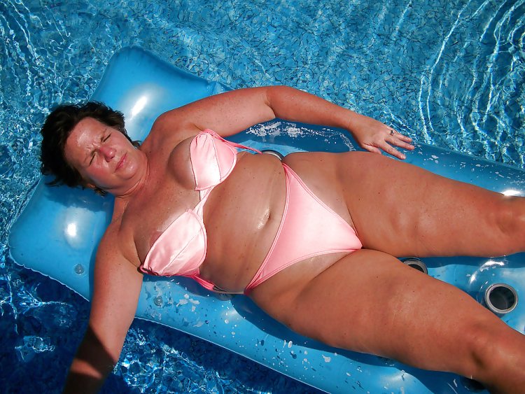 Puffy grandmothers in swimsuits