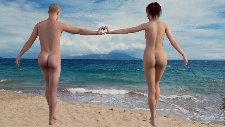 Couples are naked on the beach