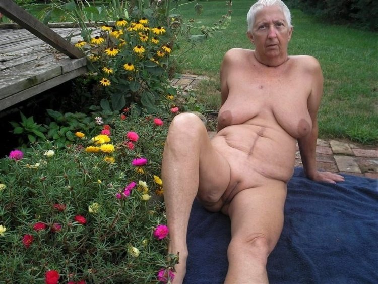 Naked old women in nature