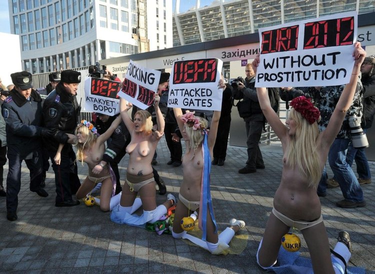 Feminists with naked breasts