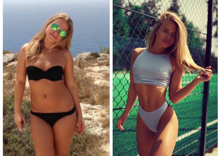 Girl with a glass at sea