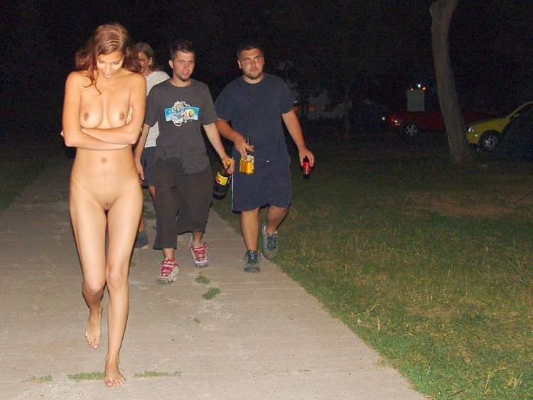 Drunk naked women on the street