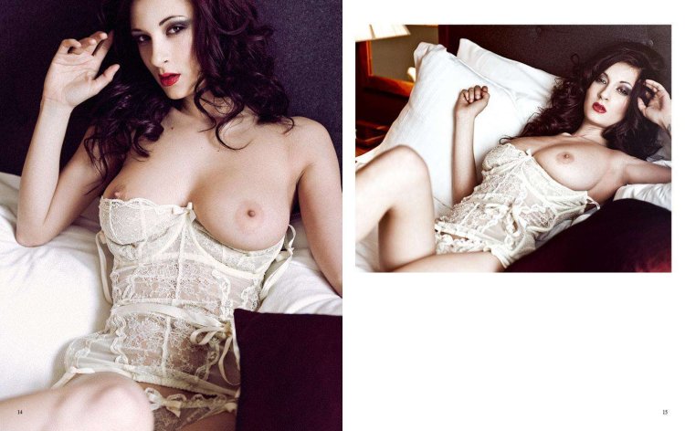 Naked brunette with red lips