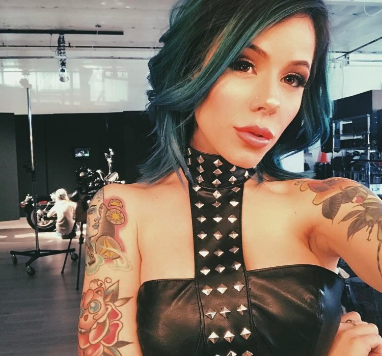 Cortana Blue in a dress