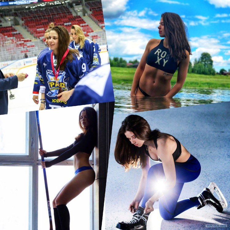Women hockey players in swimsuits