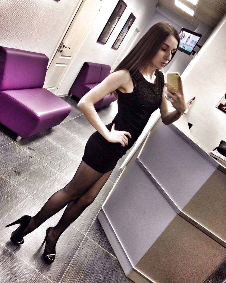 Selfie in dress and stockings