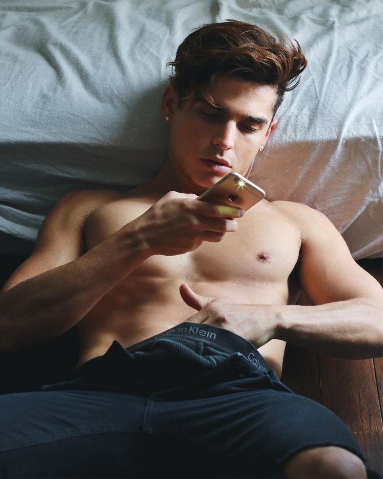 Girl caresses a guy's cock