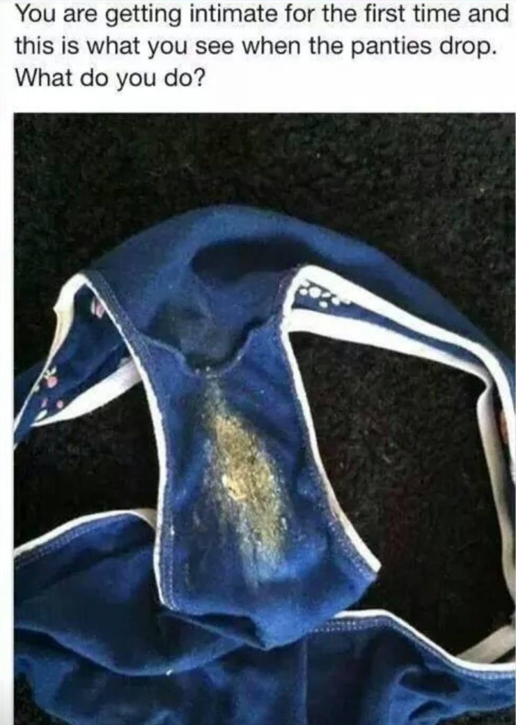 The girl shows her dirty panties