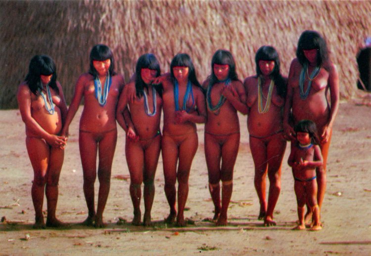 Naked Indians from the Xingu River Brazil