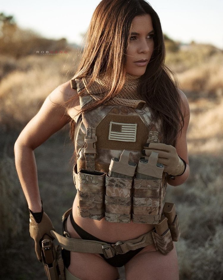 Girls in military uniform and without