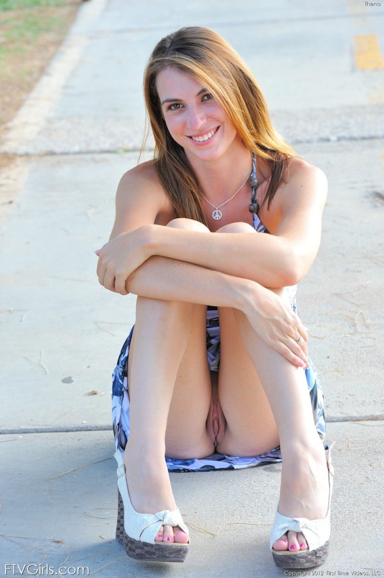 In a magnificent dress without panties