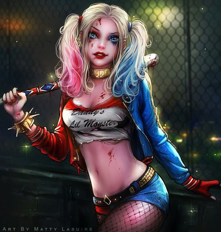 Harley Quinn with a bat in full growth