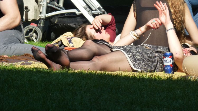 Girls in pantyhose at a party