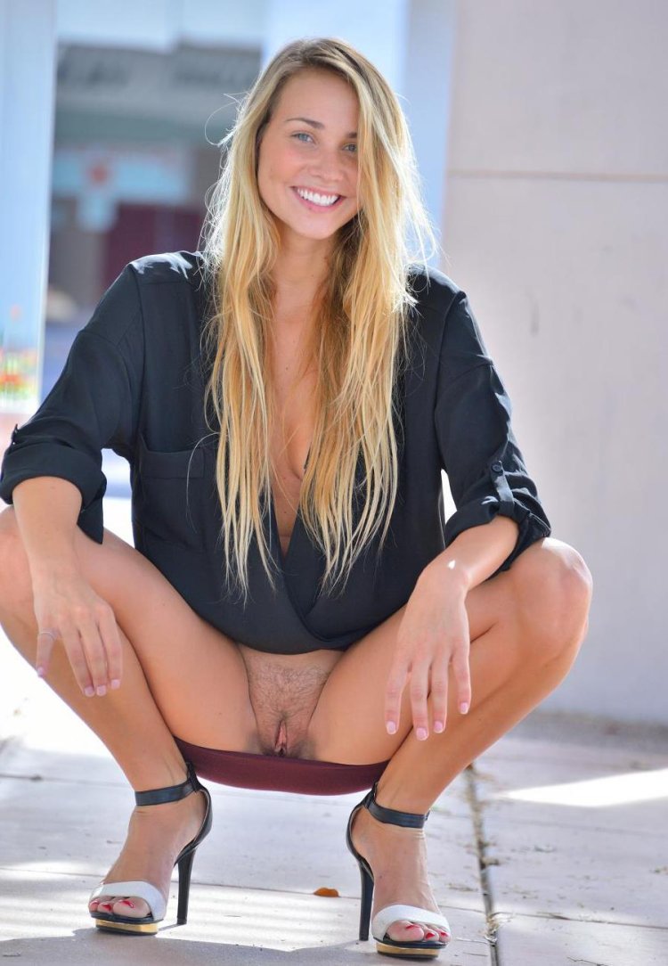 Hairy pussy under the dress