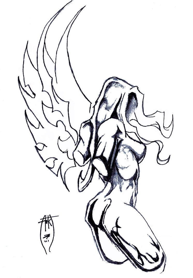 Sketches of the tattoo angel and demon