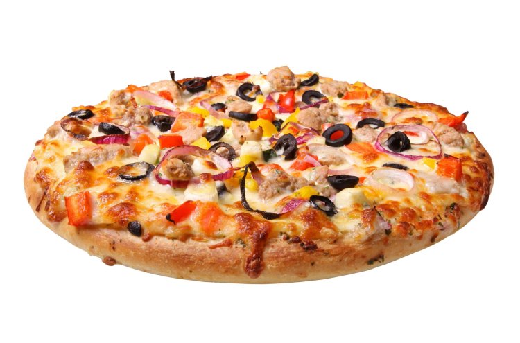 Appetizing pizza on a white background