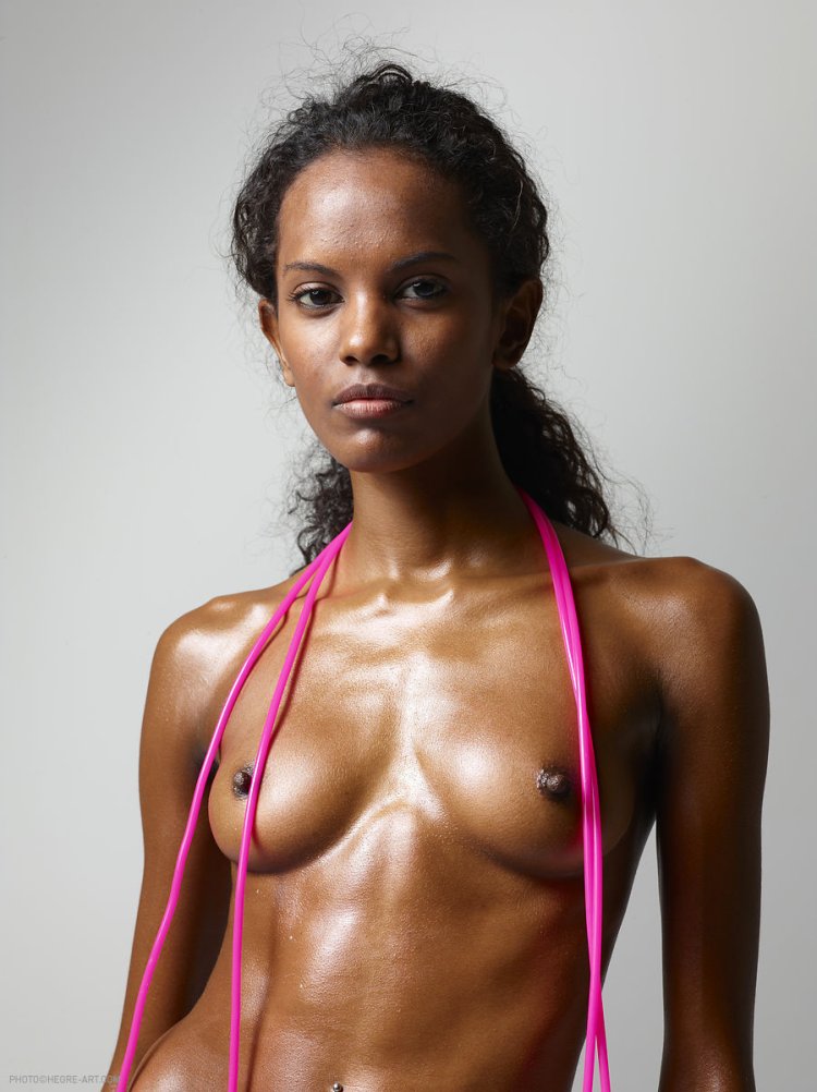 Very small breasts of black woman