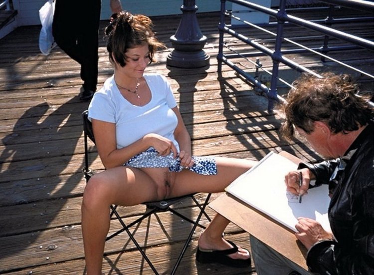 Without panties in a public place