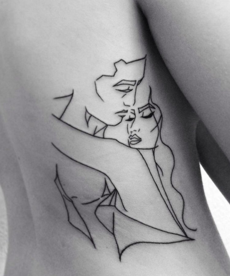Paired tattoo with one line