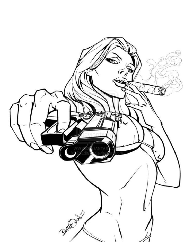 Tattoo girl with a sketch gun